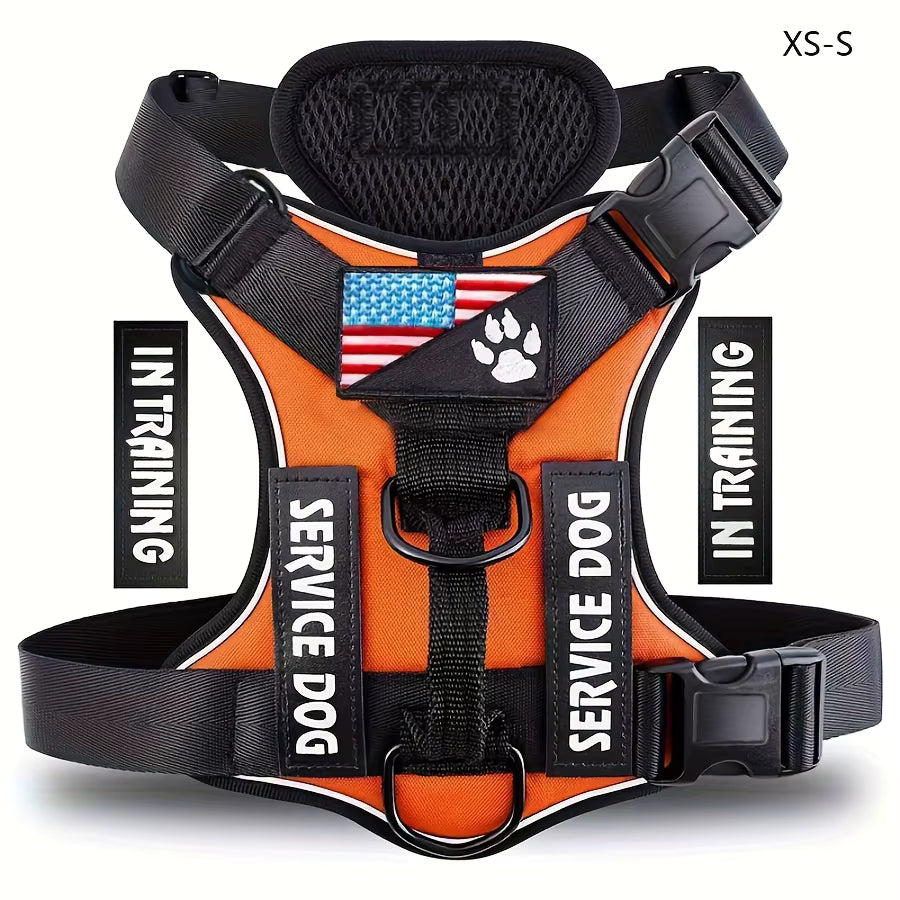 Reflective Adjustable Soft-Oxford Dog Vest Harness with Handle & 5 Interchangeable Patches — Easy-Control, No-Pull, Breathable Harness for Small to Large Dogs