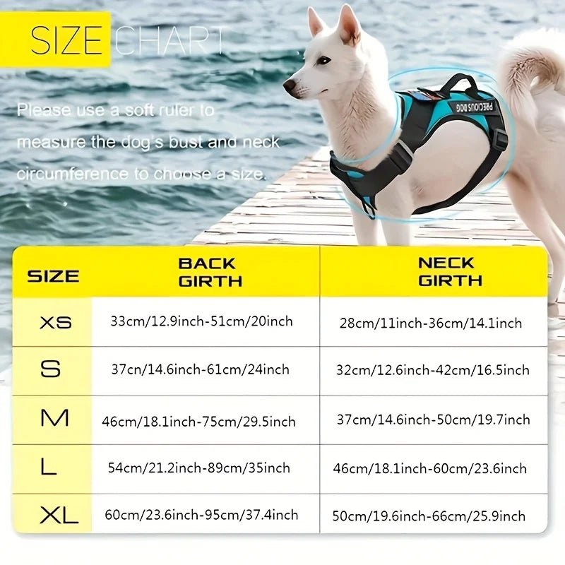 Reflective Adjustable Soft-Oxford Dog Vest Harness with Handle & 5 Interchangeable Patches — Easy-Control, No-Pull, Breathable Harness for Small to Large Dogs
