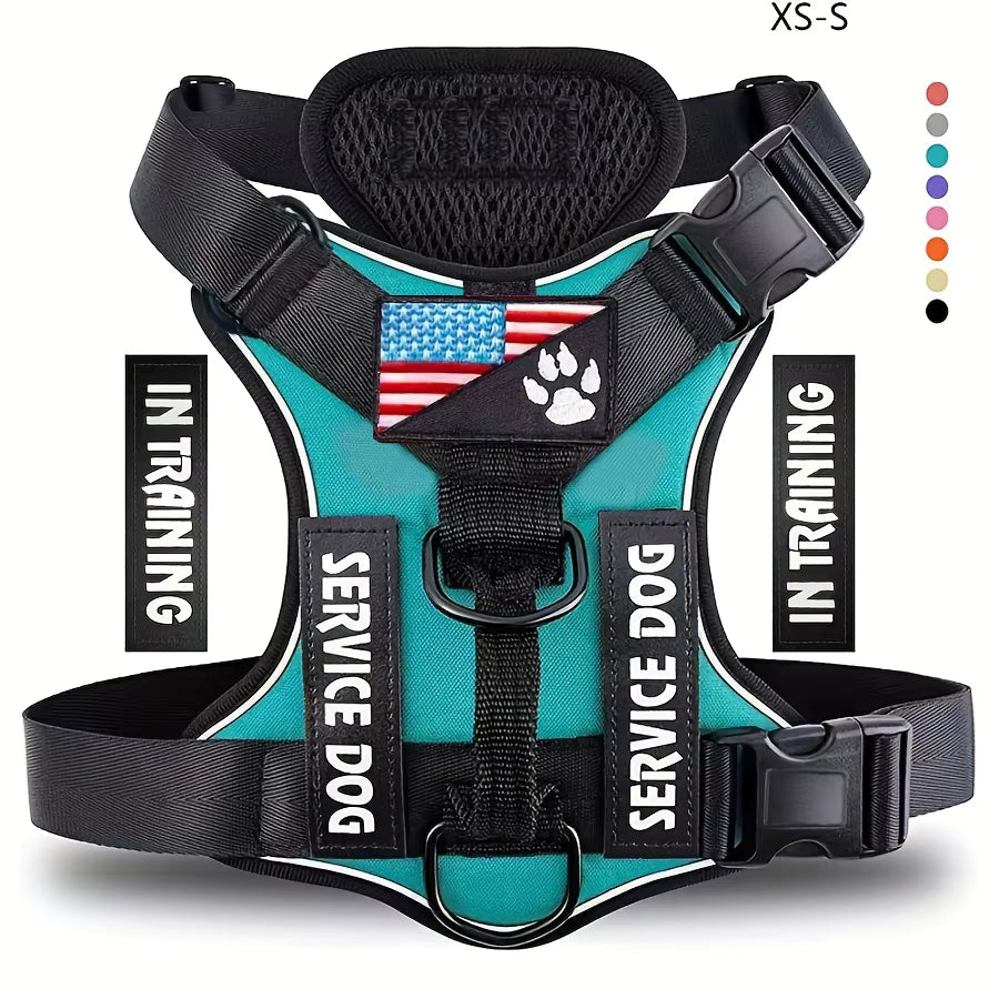 Reflective Adjustable Soft-Oxford Dog Vest Harness with Handle & 5 Interchangeable Patches — Easy-Control, No-Pull, Breathable Harness for Small to Large Dogs
