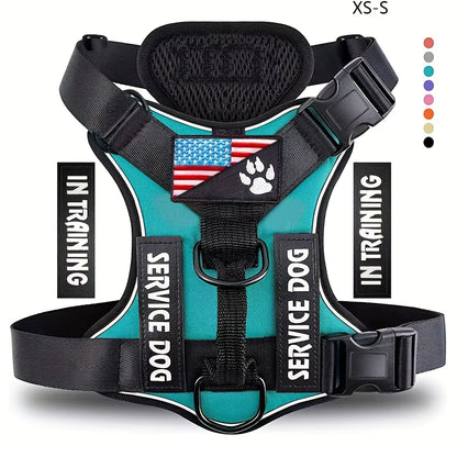 Reflective Adjustable Soft-Oxford Dog Vest Harness with Handle & 5 Interchangeable Patches — Easy-Control, No-Pull, Breathable Harness for Small to Large Dogs