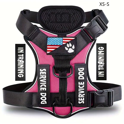 Reflective Adjustable Soft-Oxford Dog Vest Harness with Handle & 5 Interchangeable Patches — Easy-Control, No-Pull, Breathable Harness for Small to Large Dogs