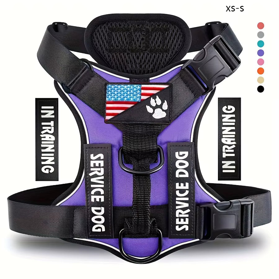 Reflective Adjustable Soft-Oxford Dog Vest Harness with Handle & 5 Interchangeable Patches — Easy-Control, No-Pull, Breathable Harness for Small to Large Dogs
