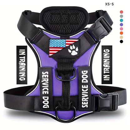 Reflective Adjustable Soft-Oxford Dog Vest Harness with Handle & 5 Interchangeable Patches — Easy-Control, No-Pull, Breathable Harness for Small to Large Dogs