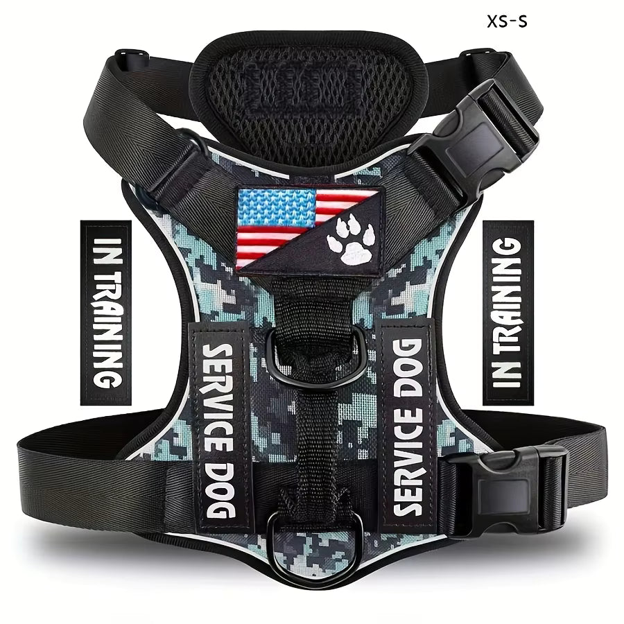 Reflective Adjustable Soft-Oxford Dog Vest Harness with Handle & 5 Interchangeable Patches — Easy-Control, No-Pull, Breathable Harness for Small to Large Dogs