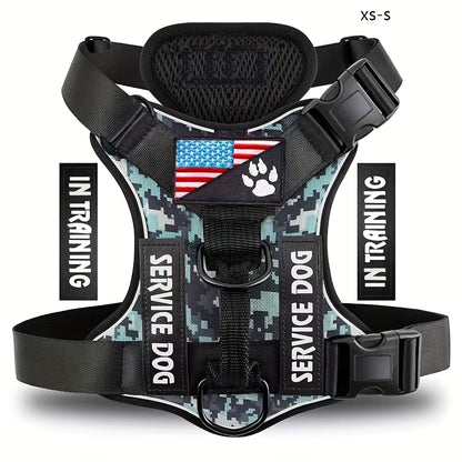 Reflective Adjustable Soft-Oxford Dog Vest Harness with Handle & 5 Interchangeable Patches — Easy-Control, No-Pull, Breathable Harness for Small to Large Dogs