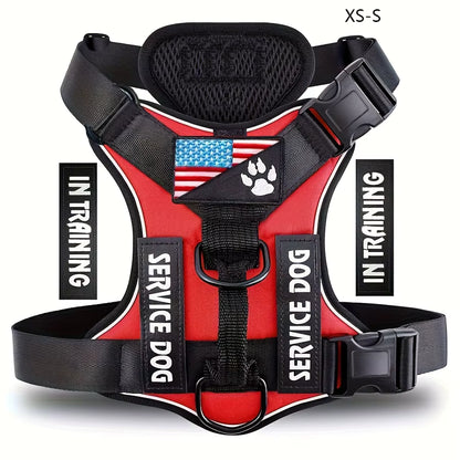 Reflective Adjustable Soft-Oxford Dog Vest Harness with Handle & 5 Interchangeable Patches — Easy-Control, No-Pull, Breathable Harness for Small to Large Dogs