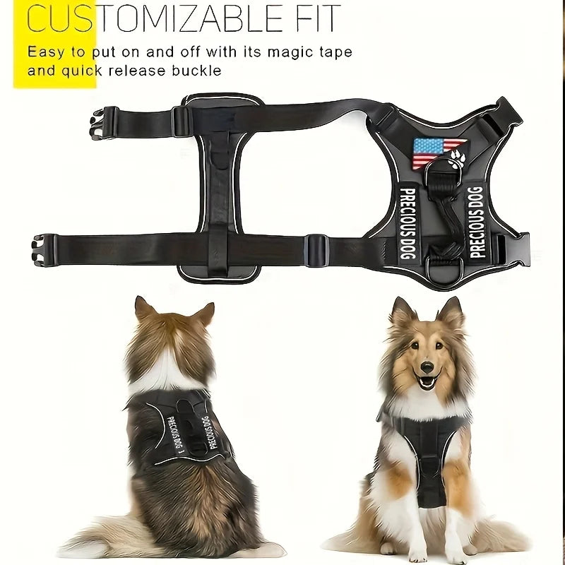 Reflective Adjustable Soft-Oxford Dog Vest Harness with Handle & 5 Interchangeable Patches — Easy-Control, No-Pull, Breathable Harness for Small to Large Dogs