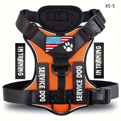 Reflective Adjustable Soft-Oxford Dog Vest Harness with Handle & 5 Interchangeable Patches — Easy-Control, No-Pull, Breathable Harness for Small to Large Dogs