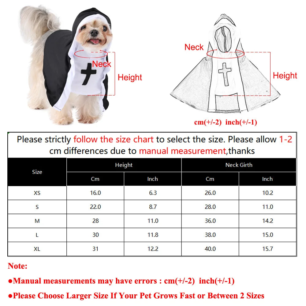 Halloween Cats Nun Costume Jesus Cross Print Kitty Clothes for Small Dogs Funny Cute Dress up Party Pet Overalls Cat Accessories
