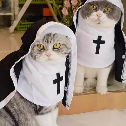 Halloween Cats Nun Costume Jesus Cross Print Kitty Clothes for Small Dogs Funny Cute Dress up Party Pet Overalls Cat Accessories